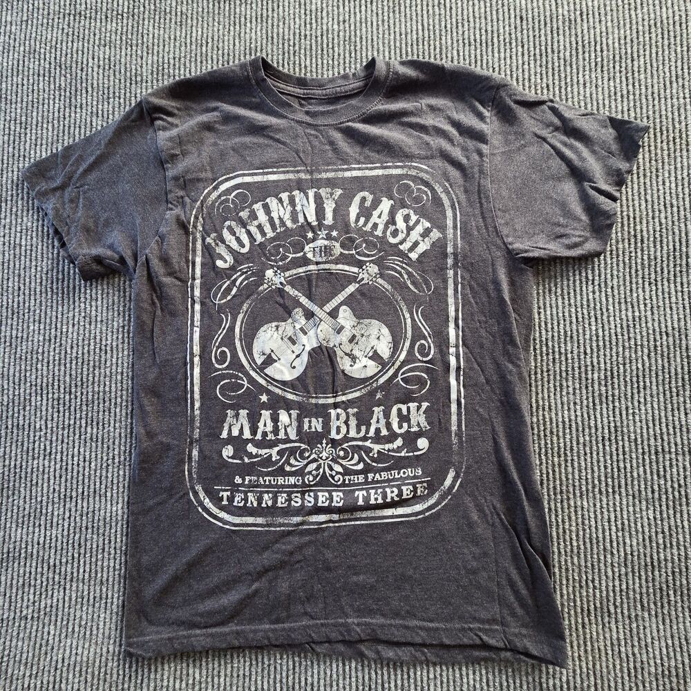 Johnny Cash "Man in Black" T-Shirt Men's M Black Tennessee Three Band